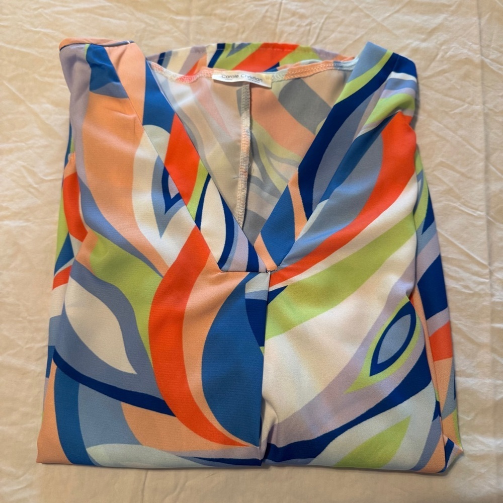 Carole Christian brightly colored V-neck blouse. Blousey sleeve Loose fit size S - Picture 14 of 14
